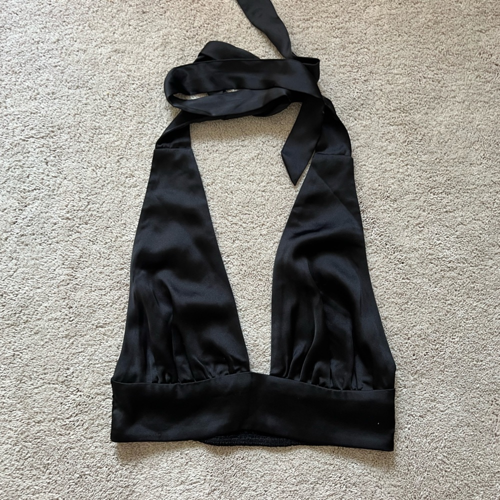 Garage going out top. Satin black halter top with neck tie. Size small
